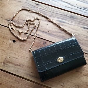 Coach Marlow Turnlock Chain Crossbody Embossed Black Leather Bag